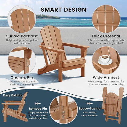 WO WESTIN OUTDOOR HDPE Laguna Outdoor Folding Poly Adirondack Chair (Set of 4), Teak