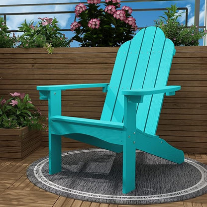 LUE BONA HDPS Adirondack Chairs, 1 Chair, Long-Lasting All-Season Outdoor Patio, Hidden Cup Holder, 350 LBS, Arube Blue