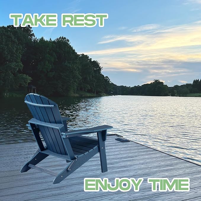 CABIHOME Folding Adirondack Chairs with Wide Armrest and Deep Seat, Foldable Plastic Outdoor Chair, Weather Resistant | Waterproof | UV Resistant for Patio, Lawn Garden Backyard Fire Pit, HDPE, Blue