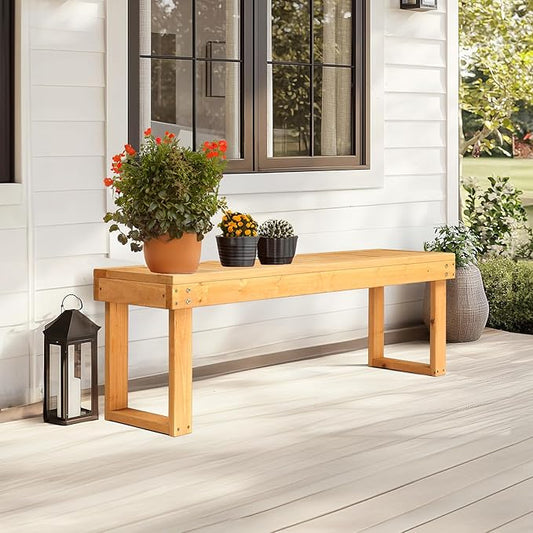 VINGLI 50'' Outdoor Wooden Bench, Weatherproof Outdoor Backless Bench, 2-Person Wood Patio Bench for Backyard, Poolside, Entryway