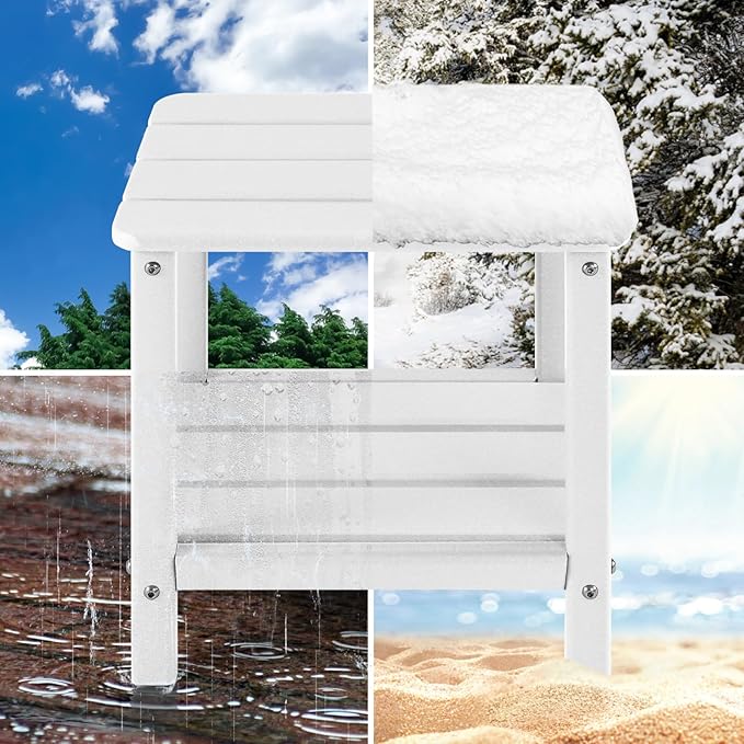 Adirondack Outdoor Side Table, 2-Tier Small Patio End Table, Weather Resistant HDPE Outdoor End Tables for Garden, Lawn, Pool, Beach, Porch, Deck, Backyard - Square, White