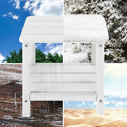 Adirondack Outdoor Side Table, 2-Tier Small Patio End Table, Weather Resistant HDPE Outdoor End Tables for Garden, Lawn, Pool, Beach, Porch, Deck, Backyard - Square, White