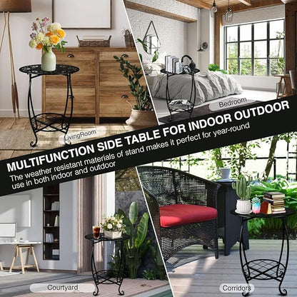 25 Inch High Patio Side Table, 18 Inch Wide Round Metal Side Table, Weather Resistant Anti-Rust Outdoor Side Table for Living Room Sofa Couch, Easy Assembly Bistro Table End Table Drink Table
