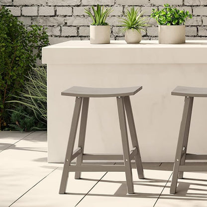 WestinTrends Malibu 24 Inch Outdoor Bar Stools, All Weather Resistant Poly Lumber Adirondack Counter Height Stools, Weathered Wood