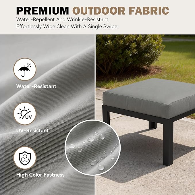 HOMREST Outdoor Couch Aluminum Patio Furniture Sofa, Loveseat and Ottoman, All-Weather Metal Outdoor Patio Furniture with Cushions, (Dark Grey)