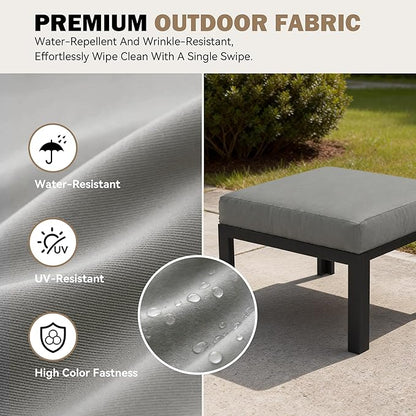 HOMREST Outdoor Couch Aluminum Patio Furniture Sofa, Loveseat and Ottoman, All-Weather Metal Outdoor Patio Furniture with Cushions, (Dark Grey)