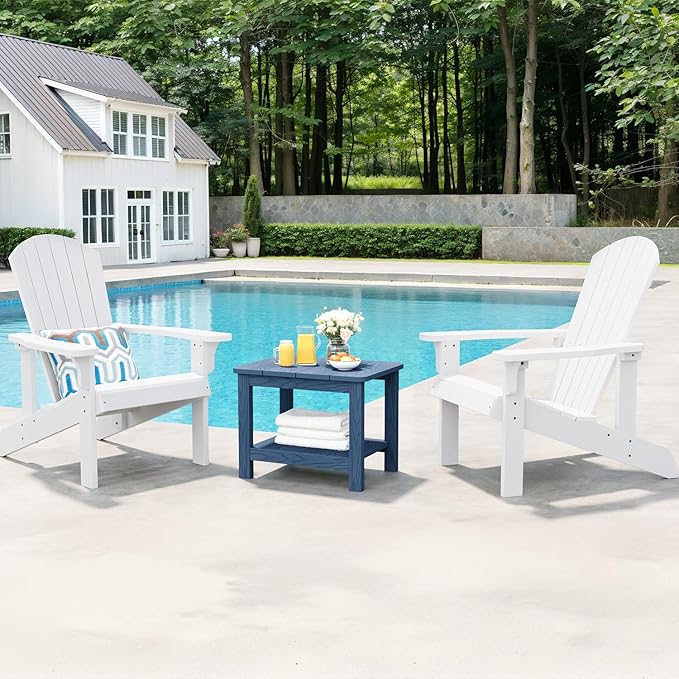 18" Outdoor Side Table, 2-Tier Patio Side Table, Weather Resistant, Easy Assembled, HIPS Adirondack Side Table for Backyard, Pool, Indoor, Blue