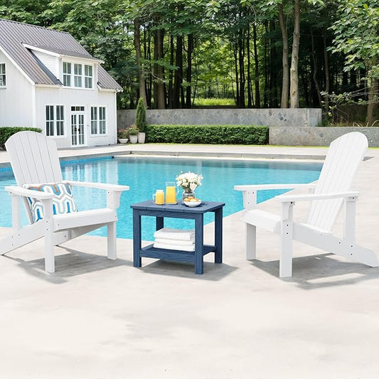 18" Outdoor Side Table, 2-Tier Patio Side Table, Weather Resistant, Easy Assembled, HIPS Adirondack Side Table for Backyard, Pool, Indoor, Blue
