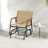 Giantex Outdoor Glider, Swing Rocking Chair with Breathable Fabric Seat, Curved Teak Wood Armrests and Metal Frame - Photo 2