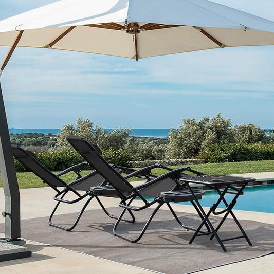 Devoko Patio Zero Gravity Chair Outdoor Folding Recliner Chairs with Table Pool Side Using Lawn Chair Sets with Pillow (Black)