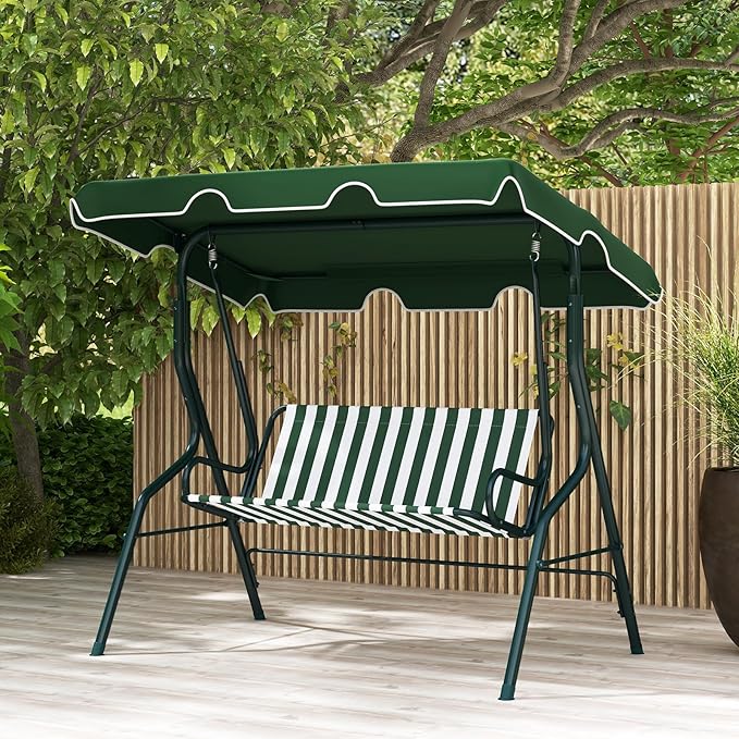 RELAX4LIFE 3-Person Porch Swing Chair - Outdoor Swing w/Adjustable Canopy, Removable Cushion & Metal Frame Stand - Photo 2