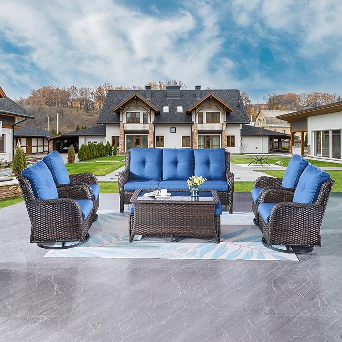 Rilyson Wicker Patio Furniture Set - 8 Piece Rattan Outdoor Sectional Conversation Sets with 4 Swivel Rocking Chairs - Photo 2
