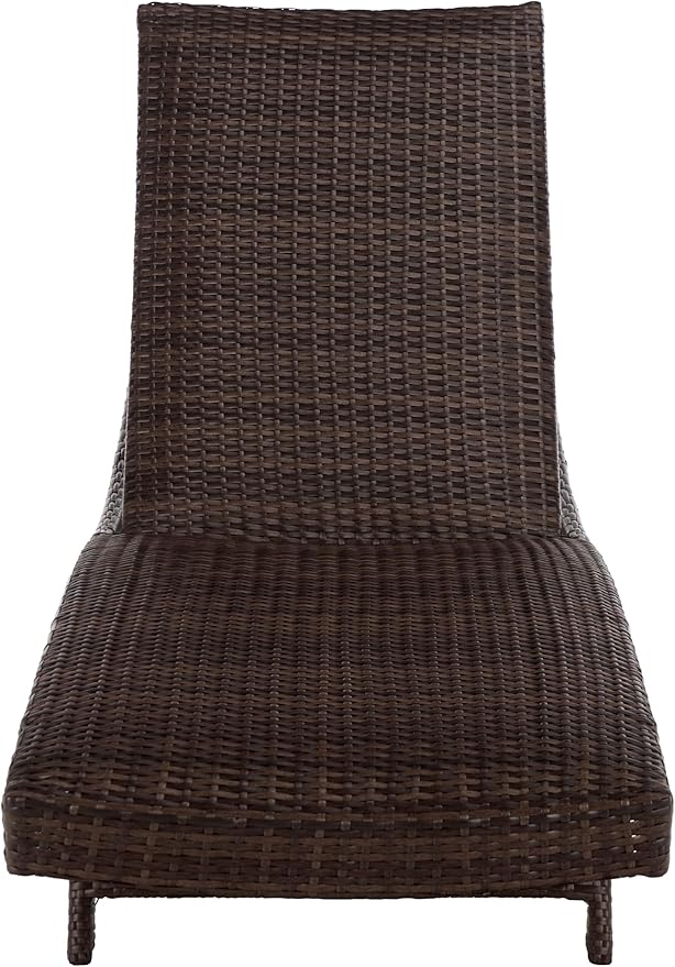 SAFAVIEH Outdoor Patio Furniture Collection – Alex Brown & Taupe Quick Dry Foam Lounger, Adjustable Outdoor Chaise, Modern Curved Design (PAT7545B)