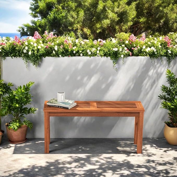 ERGOMASTER Wooden Outdoor Bench Set of 1, 2-Person Patio Backless Garden Benches - Photo 1