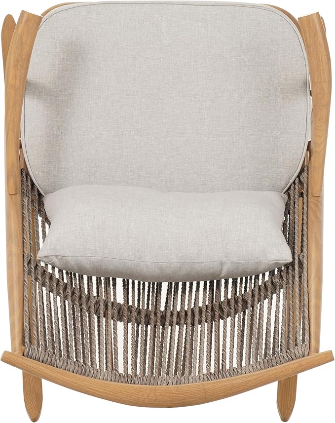 Christopher Knight Home Ilumia Iron Frame in Maple Finish Rocking Chair Outdoor, Patio PE Rattan Backrest Rocker Chair with Cushions, Comfort Wicker Rocker for Backyard Balcony Porch, Gray + Maple