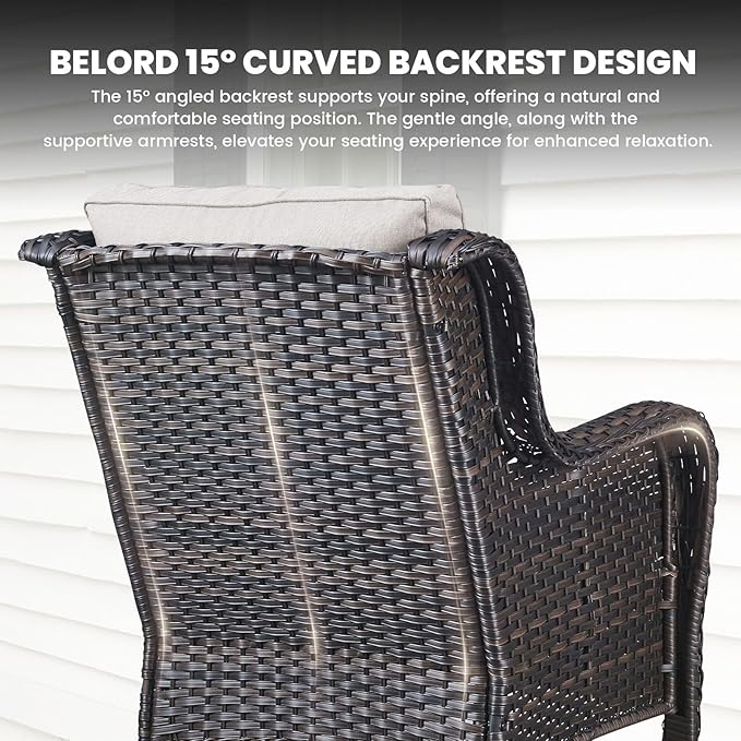 Belord High Back Patio Chairs Set of 2 - Brown Wicker Outdoor Seating - Photo 2
