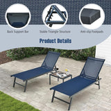 Tangkula 3 Piece Patio Chaise Lounge Set, Aluminum Patio Recliner with Coffee Table, 6-Level Backrest Adjustment - Photo 6