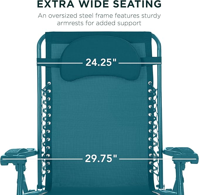 Best Choice Products Oversized Zero Gravity Chair, Folding Outdoor Patio Lounge Recliner w/Cup Holder Accessory Tray - Photo 3
