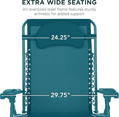 Best Choice Products Oversized Zero Gravity Chair, Folding Outdoor Patio Lounge Recliner w/Cup Holder Accessory Tray, Pillow - Peacock