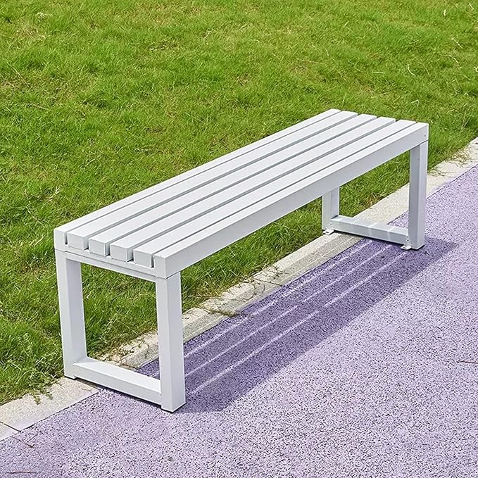 Outdoor Metal Garden Bench Seat, Park Benches with Anti-Rust Aluminum Steel Metal Frame, Slatted Seat, Patio Loveseat for Yard, Lawn, Porch, Choice of Colours(White,A-39.4 * 15.7 * 17.7")