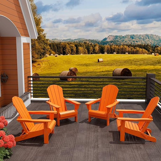 WO WESTIN OUTDOOR HDPE Laguna Outdoor Folding Poly Adirondack Chair (Set of 4), Orange