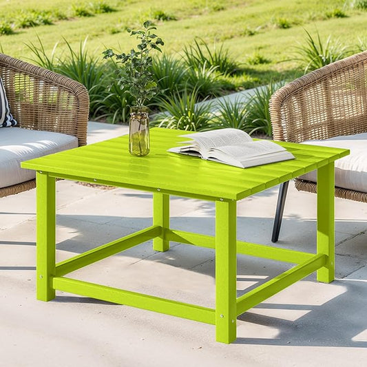Costaelm Patio Conversation Table, Tatio Accent HDPE Outdoor Weather Resistant, Square Outdoor Porch Balcony Patio Drink Table for Outside, Pool, Backyard, Lime