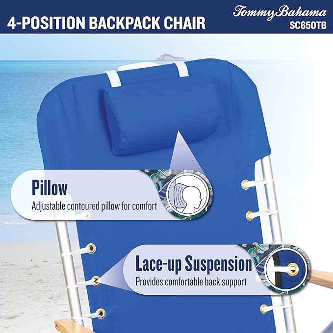 Tommy Bahama Hi-Boy 17" Seat Height 4-Position Lace-Up Suspension Folding Beach Backpack Chair - Photo 6