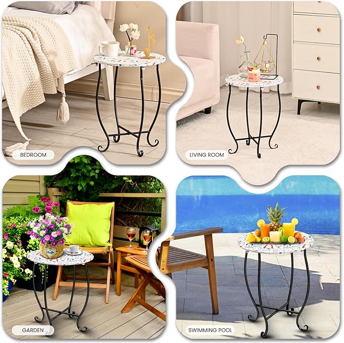 Side Tables for Patio, 14" Indoor Outdoor Metal Side Table for Poolside Bistro Balcony Yard Porch Bedside - Photo 7