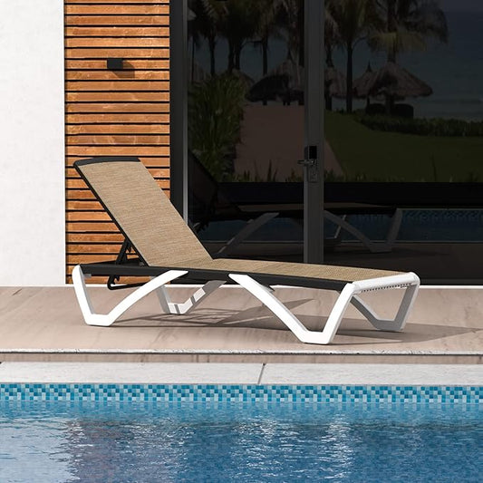 Domi Patio Chaise Lounge Outdoor Aluminum Polypropylene With Adjustable Backrest - for Beach, Yard, Balcony, Poolside Sunbathing (1 Brown Chair)
