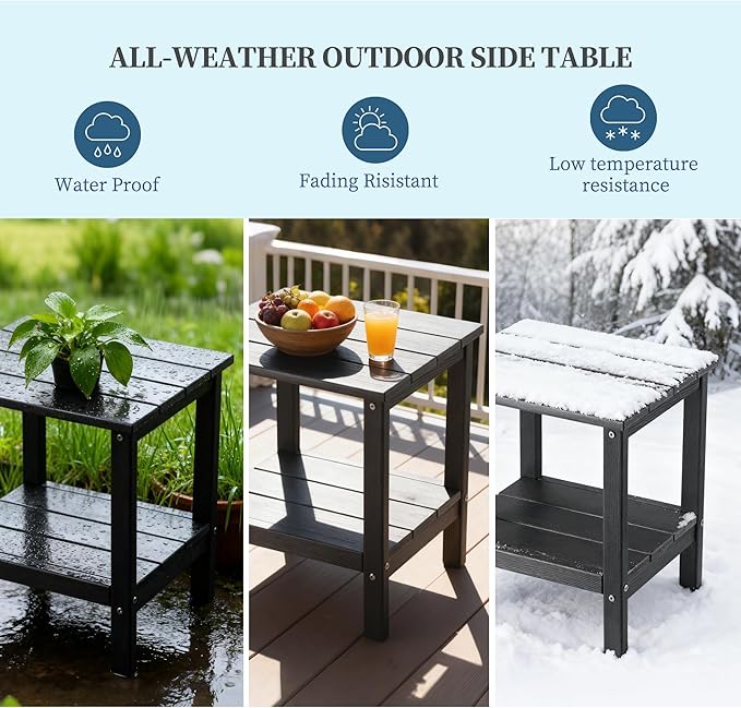 Outdoor Side Table,Double Layer Small Side Tables,All Weather Adirondack Side Table, Waterproof Outdoor End Tables for Patio,Pool,Porch (Gray)