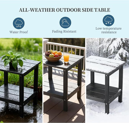 Outdoor Side Table,Double Layer Small Side Tables,All Weather Adirondack Side Table, Waterproof Outdoor End Tables for Patio,Pool,Porch (Gray)