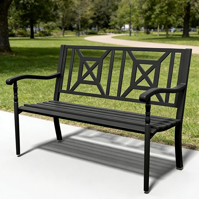 SHGJ&SOFT Outdoor Bench, Garden Bench, Outdoor Metal Frame Patio Park Bench,for Porch, Lawn,Garden,Yard (BK-05)