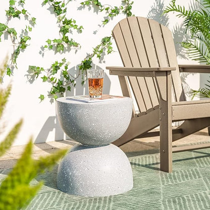 Glitzhome Outdoor Side Tables Set of 2, Heavy Duty Patio Sturdy Faux Terrazzo Decorative Garden Stool Planter Stand for Indoor Covered Outdoor, 17.75" H, Gray