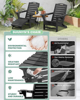 Folding Adirondack Chair with Retractable Ottoman Weather Resistant Fire Pit Chair Patio Chair with 2 Cup Holder Lawn - Photo 5
