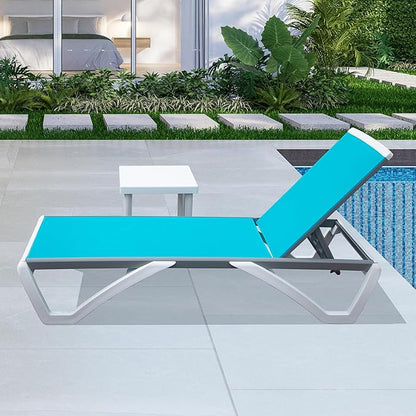 Domi Outdoor Lounge Chair, Aluminum Patio Chaise Lounge with 5 Position Adjustable Backrest and Wheels, All Weather Reclining Chair with Side Table for Patio, Yard,Balcony,Poolside (Lake Blue)