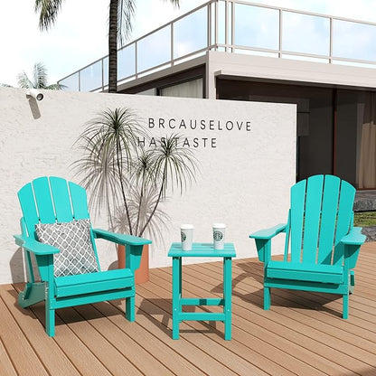 WO WESTIN OUTDOOR HDPE Laguna 3PC Outdoor Poly Adirondack Chair Set with Side Table, Turquoise