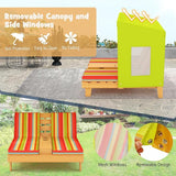 HONEY JOY Kids Chaise Lounge Chair Outdoor, Toddler Wood Double Pool Lounger Chairs w/Canopy, Cup Holders - Photo 5