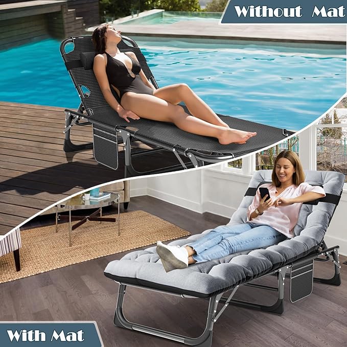 MOPHOTO Folding Chaise Lounge Chair 5-Position, Folding Cot, Heavy Duty Patio Chaise Lounges for Outside, Poolside - Photo 5