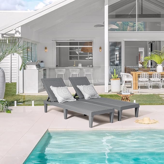 Greesum Outdoor Chaise Lounge Chairs Set of 2 with 5-Position Adjustable Backrest - Photo 4