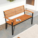 Tangkula 43" Outdoor Garden Bench, 2-Person Acacia Wood Bench with Heavy-Duty Metal Frame - Photo 2