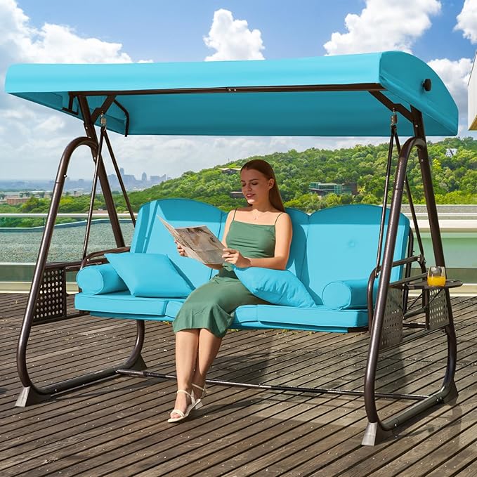 3 in 1 Outdoor Porch Swing with Adjustable Canopy, 3 Seat Outdoor Swing for Adults - Photo 8