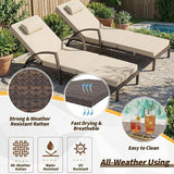 GarveeHome Outdoor Chaise Lounge Set of 2, Weather-Resistant PE Rattan Recliners with 5 Adjustable Positions, Wheels - Photo 5