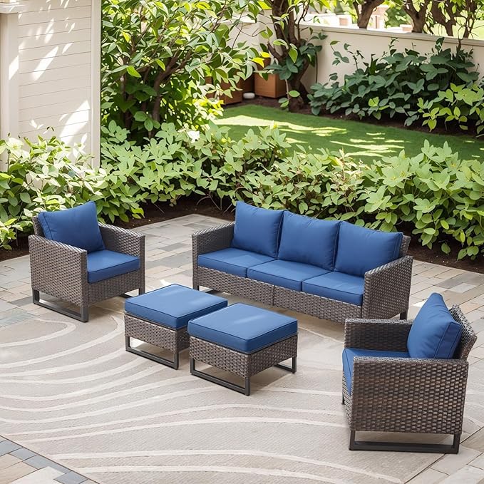 Rilyson Wicker Outdoor Patio Furniture Set - 5 Piece Patio Conversation Set with 2 Wicker Armrest Chairs - Photo 6
