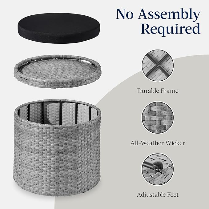 Best Choice Products Round Wicker Ottoman, Multipurpose Outdoor Furniture for Patio, Backyard, Additional Seating - Photo 7