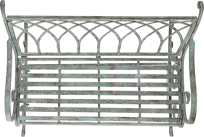 SAFAVIEH Outdoor Collection Ressi Victorian Antique Dark Green Wrought Iron Rock Bench - Photo 6