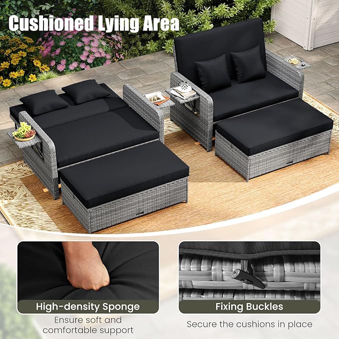 Tangkula Patio Rattan Daybed with 4-Level Adjustable Backrest - Photo 6