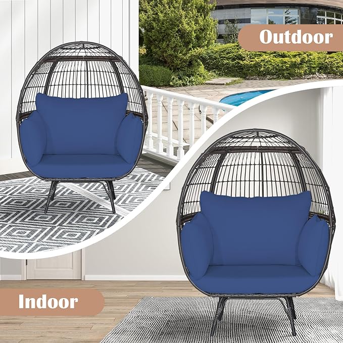 Giantex Oversized Wicker Egg Chair, Outdoor & Indoor Hammock Chair with Thick Cushions - Photo 8
