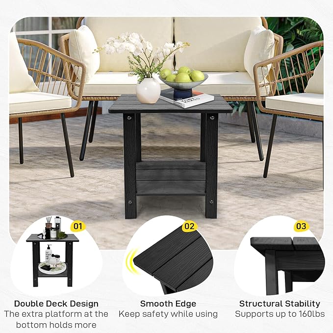 Outdoor Side Table, Weather Resistant Double Small Adirondack Side Table, Outdoor Indoor End Table for Chair - Photo 4