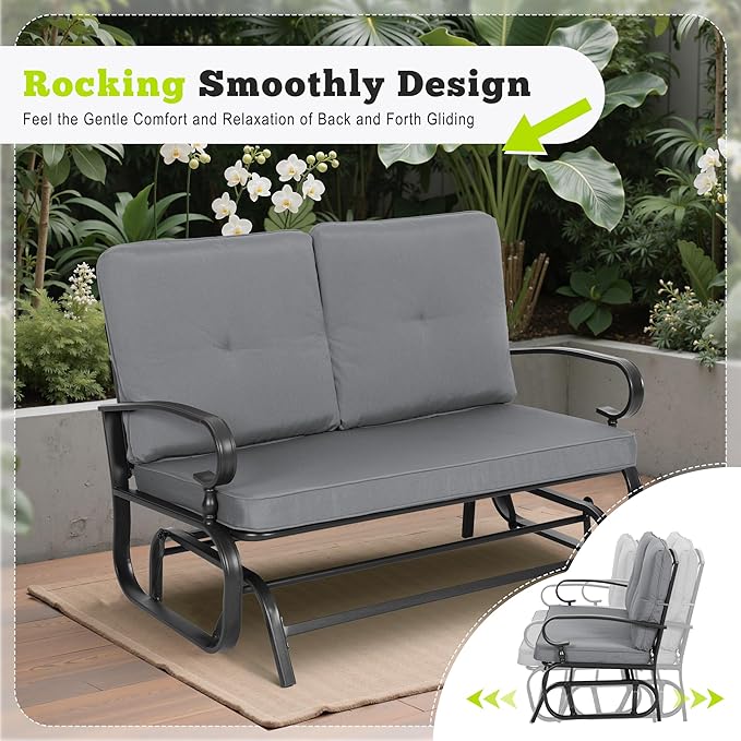 SUNCROWN Outdoor Swing Glider Chair, Patio 2 Seats Loveseat Rocking Chair with Cushions - Photo 7