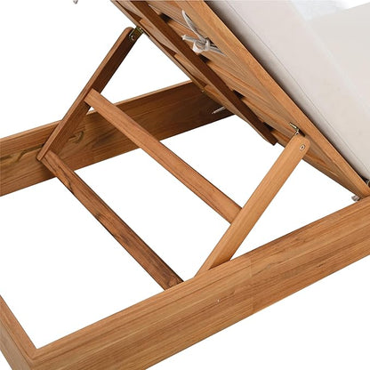 SAFAVIEH Couture Outdoor Patio Furniture Collection - Montford Brazilian Teak Chaise Lounge with Beige Cushions, Adjustable Backrest (CPT1065)